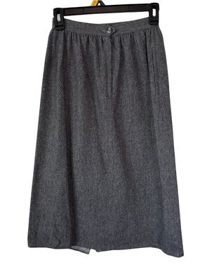 Vintage Liz Claiborne Gray Midi A-Line Wool-Blend Skirt